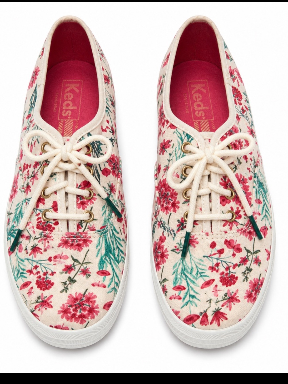Keds Floral Canvas Sneakers - Cream with Pink & Green